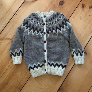 Vintage Hand Knit Icelandic Sweater | Nordic Fair Isle Cardigan Sweater